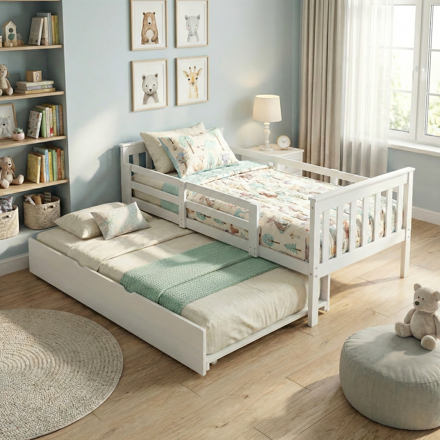 Versaloft Mission Amish Made Kids Bed Frame with Guardrails and Trundle Unit