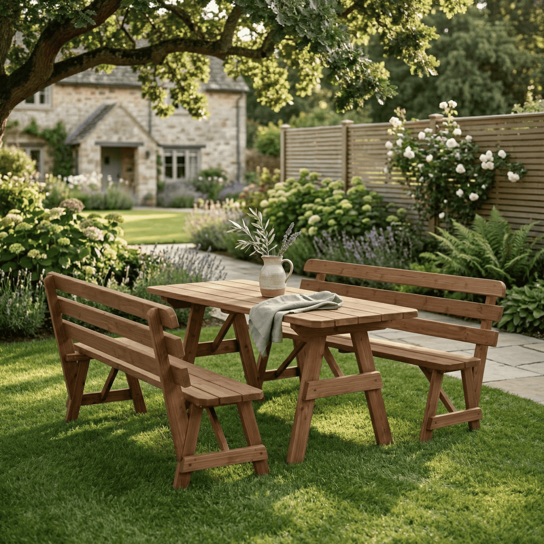 Keystone Amish Co. Red Cedar Outdoor Table with Backed Benches