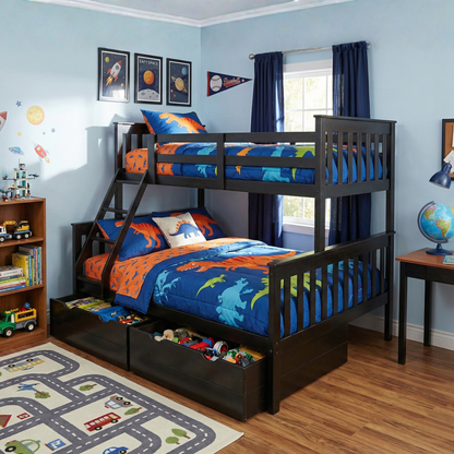 Versaloft Mission Amish Made Twin-Over-Full Bunk Bed Frame with 2-Piece Drawers