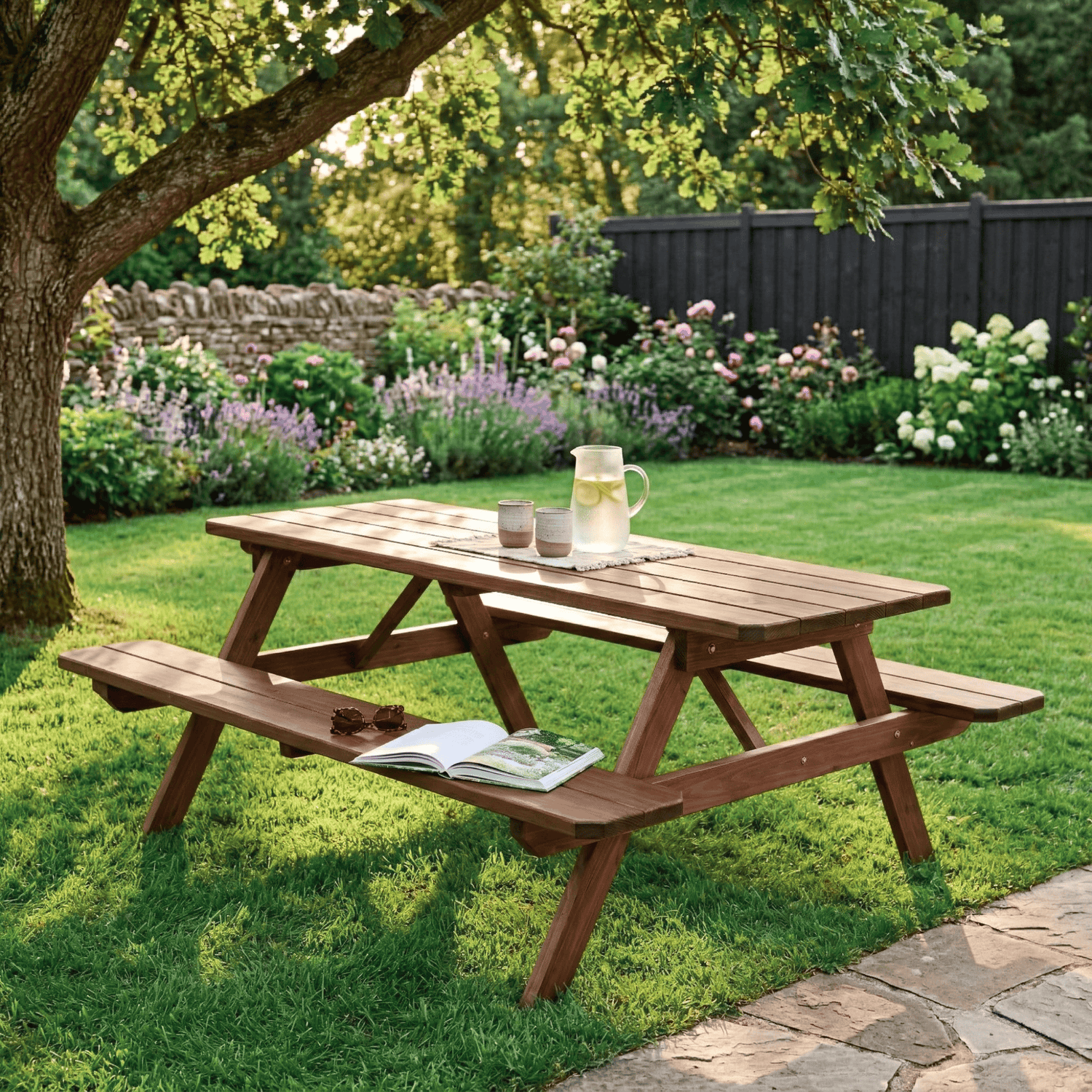 Keystone Amish Co. Red Cedar Picnic Table with Attached Benches