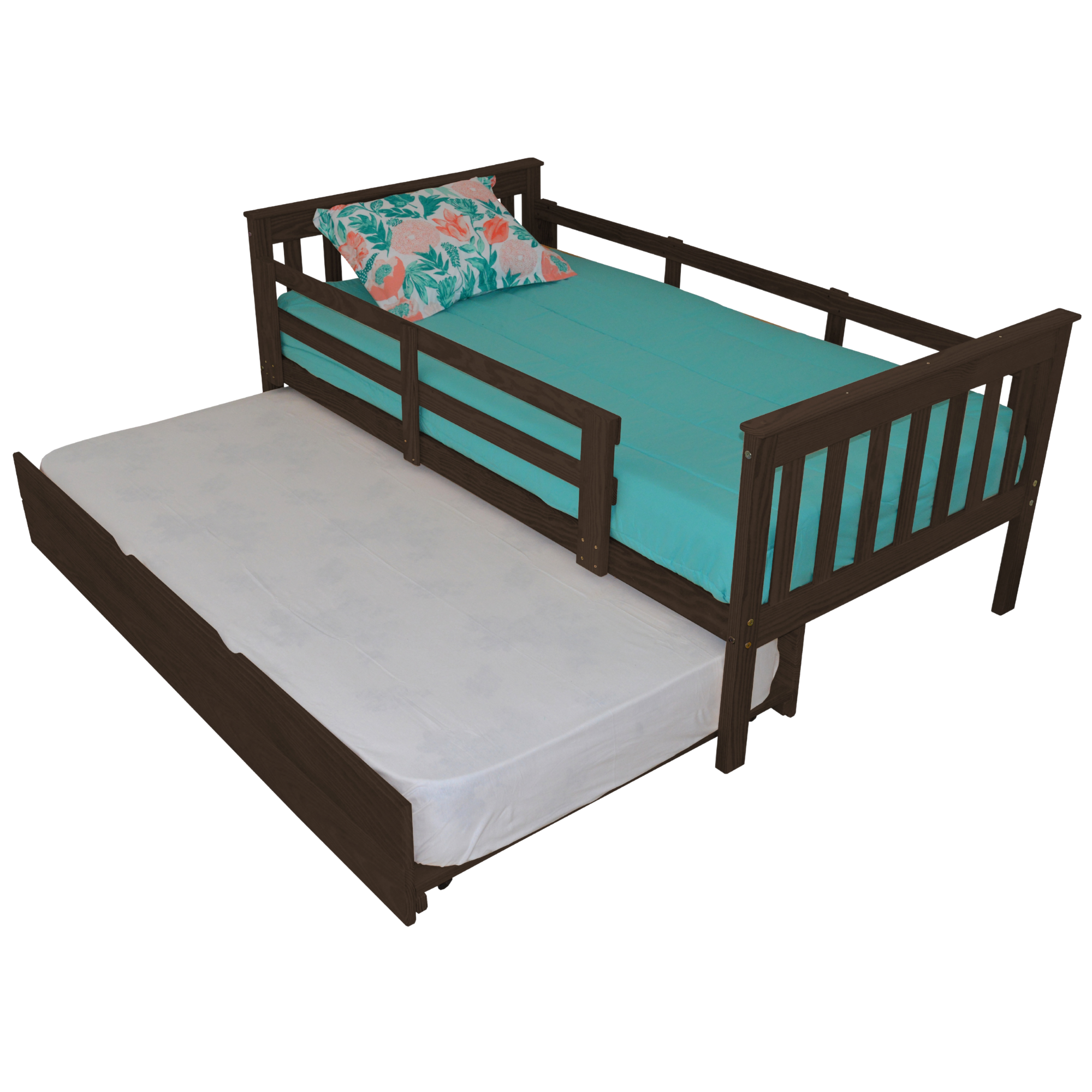 Versaloft Mission Amish Made Kids Bed Frame with Guardrails and Trundle Unit