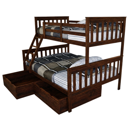 Versaloft Mission Amish Made Twin-Over-Full Bunk Bed Frame with 2-Piece Drawers