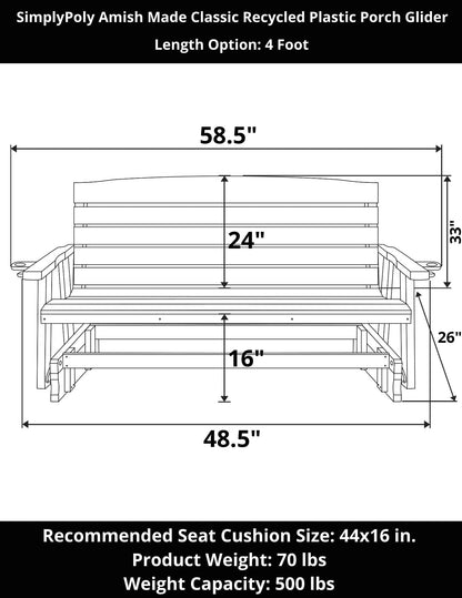 SimplyPoly Amish Made Classic Recycled Plastic Porch Glider