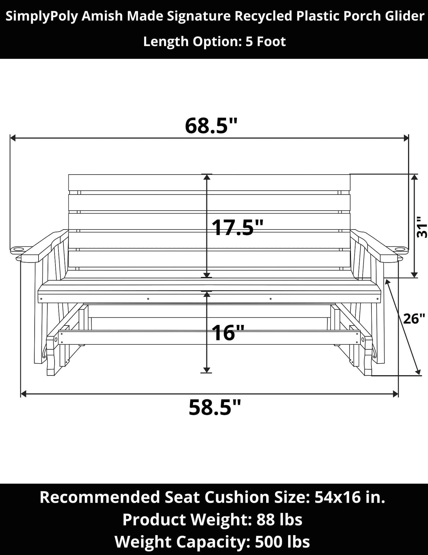 SimplyPoly Amish Made Signature Recycled Plastic Porch Glider