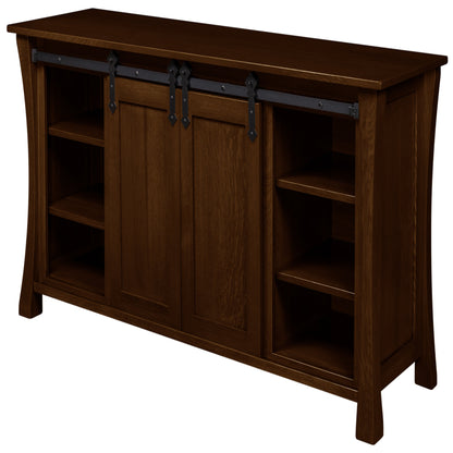 Silverton Fireplace Entertainment Center in Asbury Stain, doors open