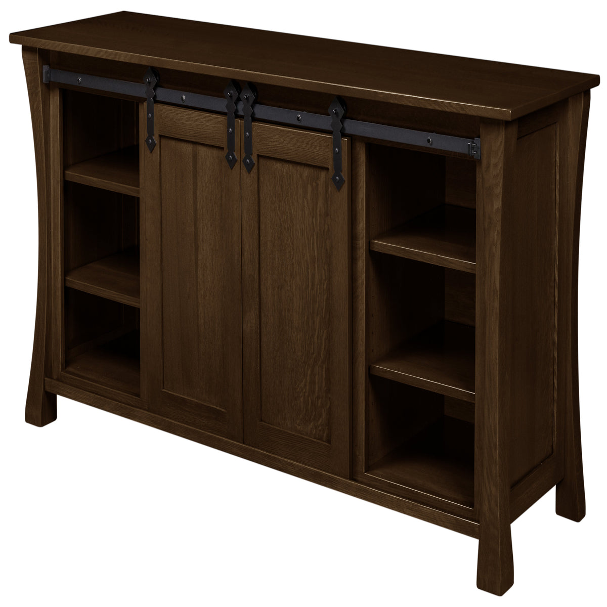 Silverton Fireplace Entertainment Center in Charwood Stain, doors open