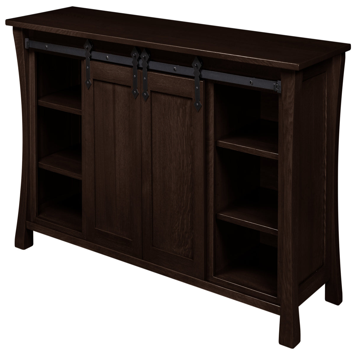 Silverton Fireplace Entertainment Center in Onyx Stain, doors open