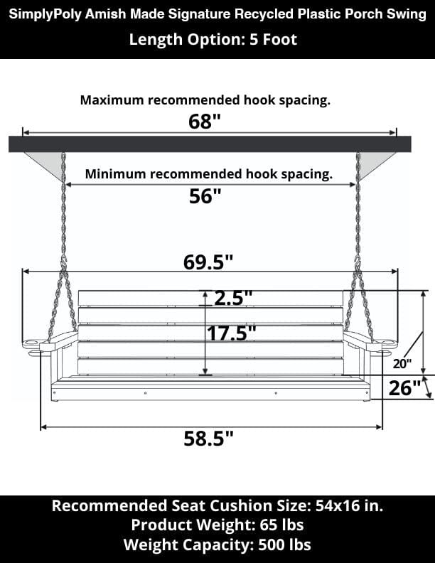 SimplyPoly 4 Foot Amish Made Signature Recycled Plastic Porch Swing, Brazilian Walnut Wood Grain