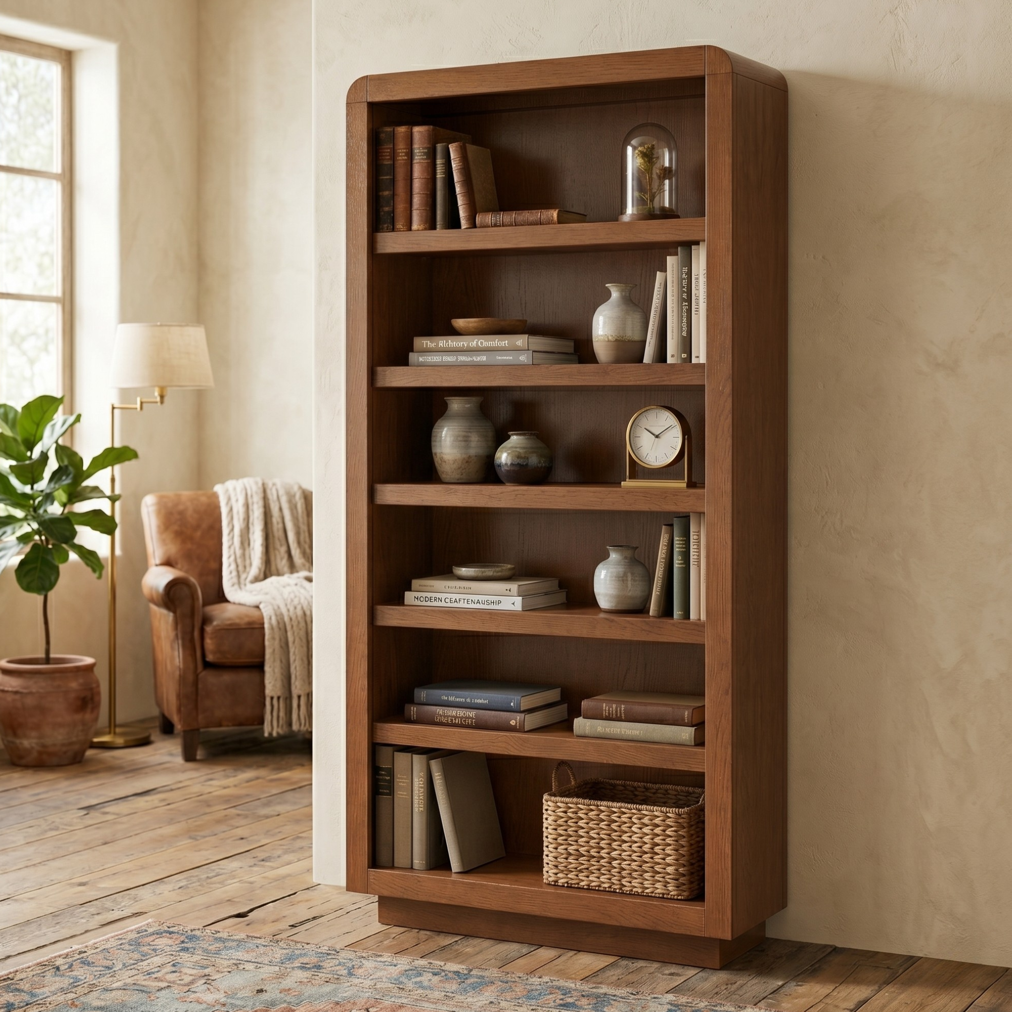 High Bank Woodworks Higley White Oak Bookcase with 5 Adjustable Shelves