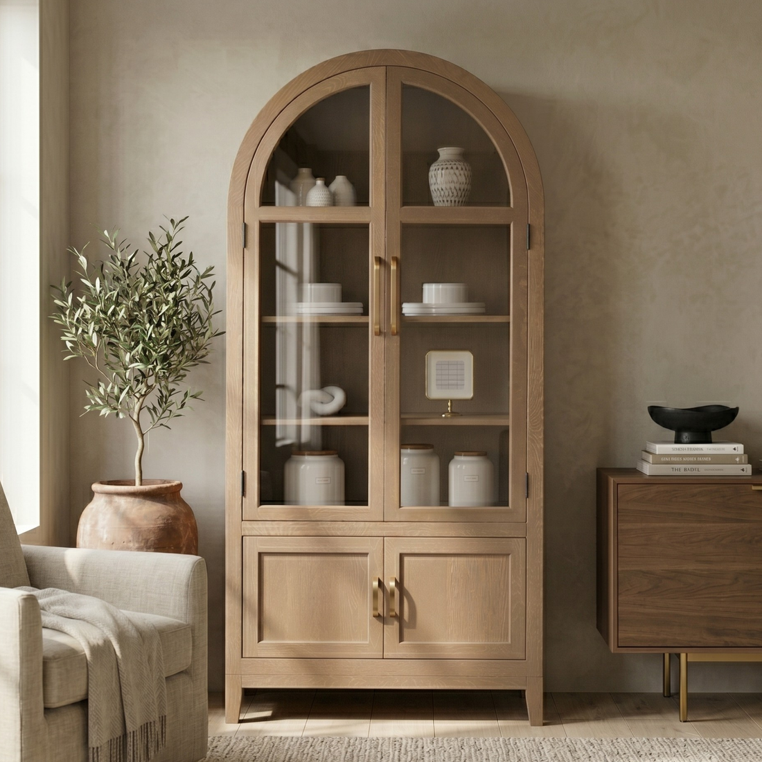 High Bank Woodworks Higley White Oak Display Cabinet