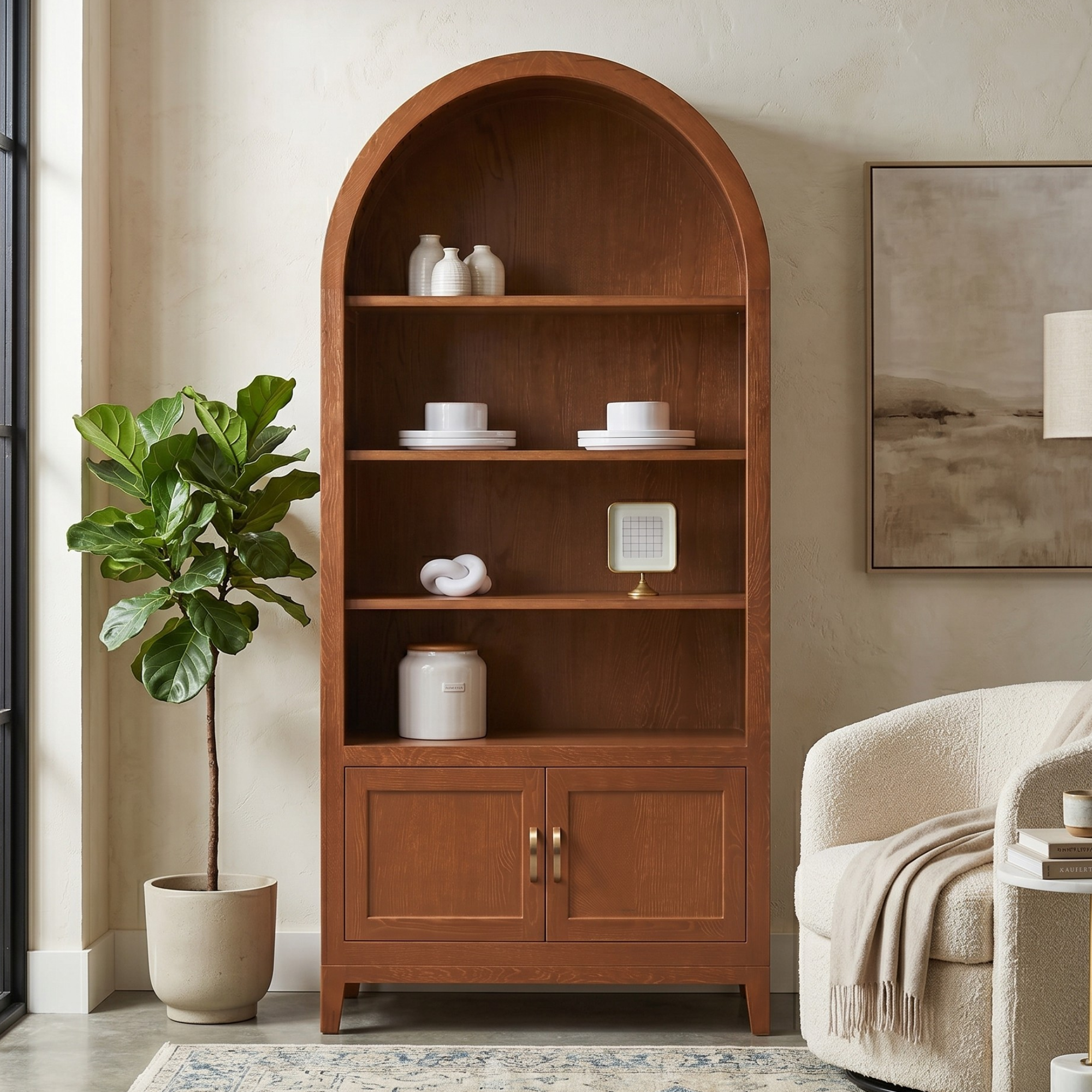 High Bank Woodworks Higley White Oak Open-Shelved Display Cabinet