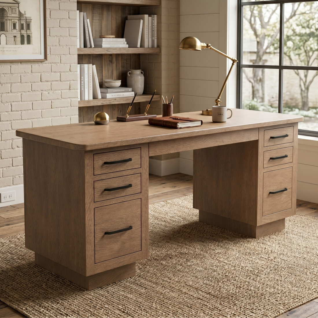 High Bank Woodworks Higley White Oak Executive Desk