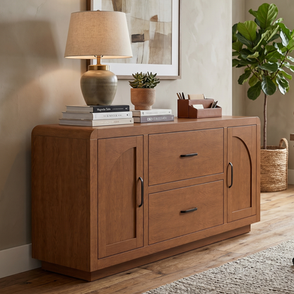 High Bank Woodworks Higley White Oak 2-Door Office Credenza with 2 File Drawers