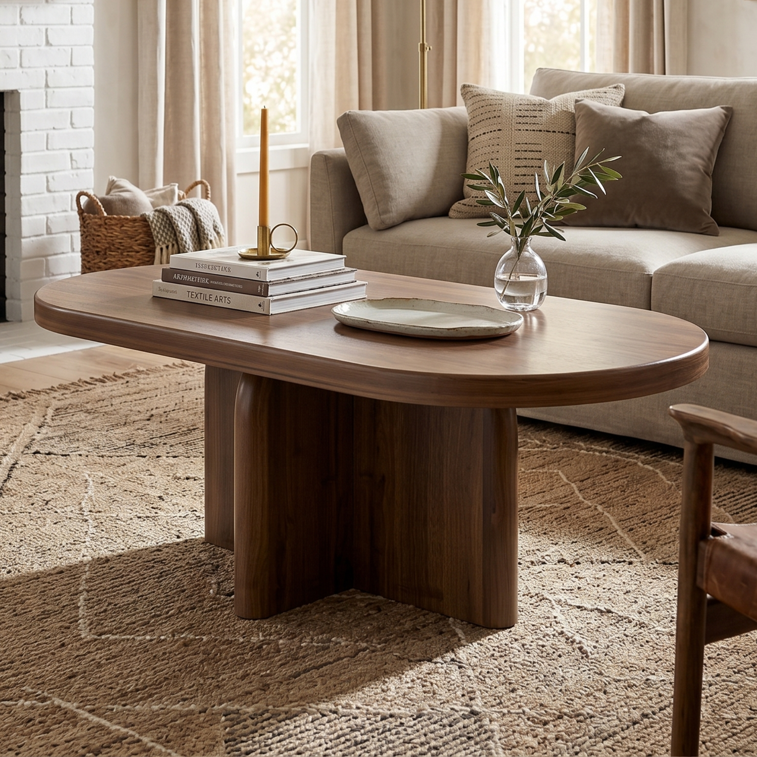 High Bank Woodworks Higley White Oak Oval Pedestal Coffee Table