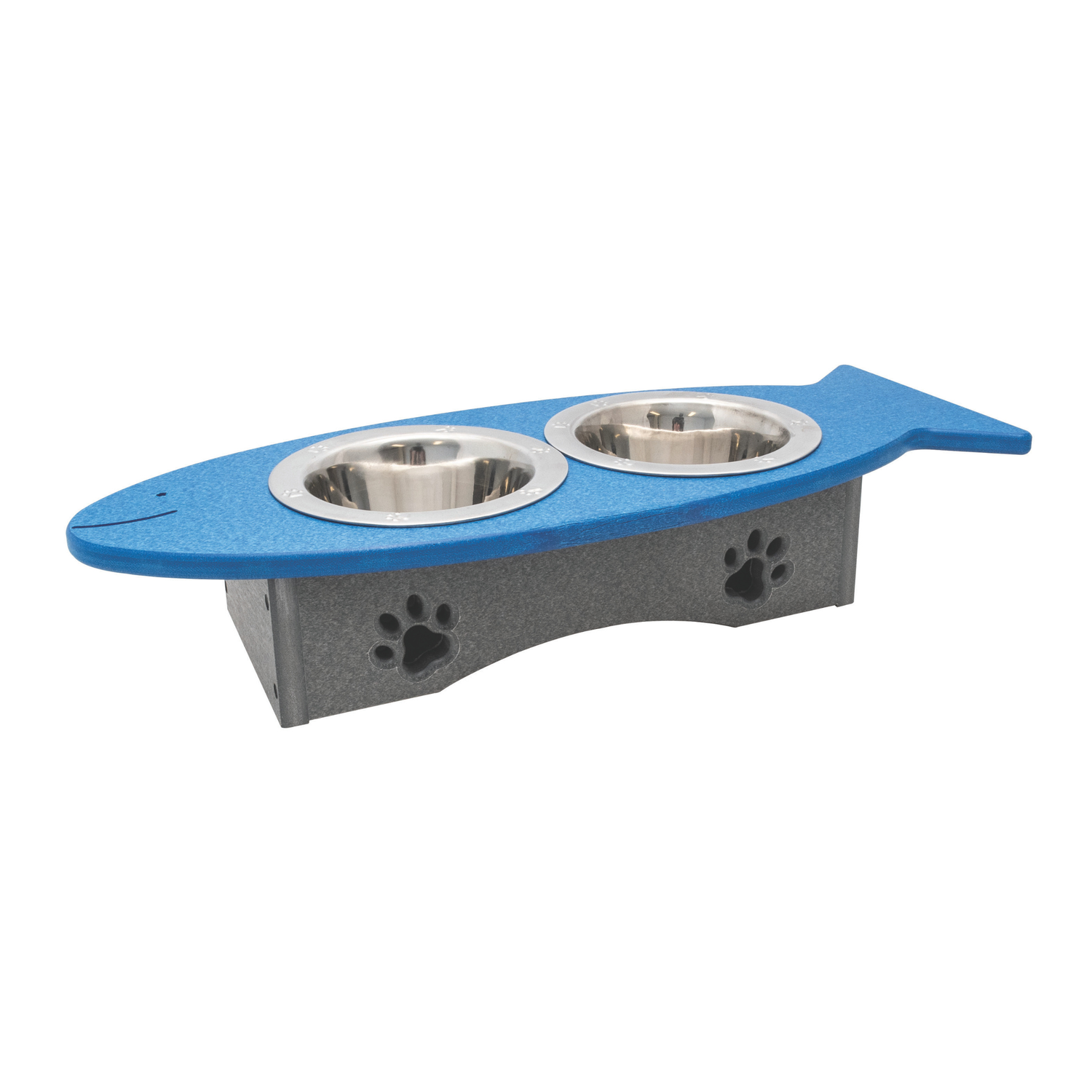 Stratton Field Poly Lumber Fish-Shaped Pet Bowl Stand with Three 1-Pint Bowls