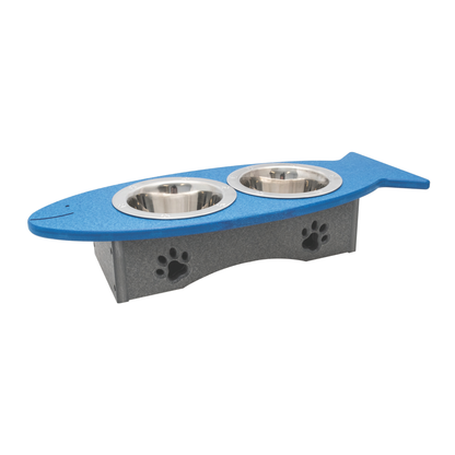 Stratton Field Poly Lumber Fish-Shaped Pet Bowl Stand with Three 1-Pint Bowls
