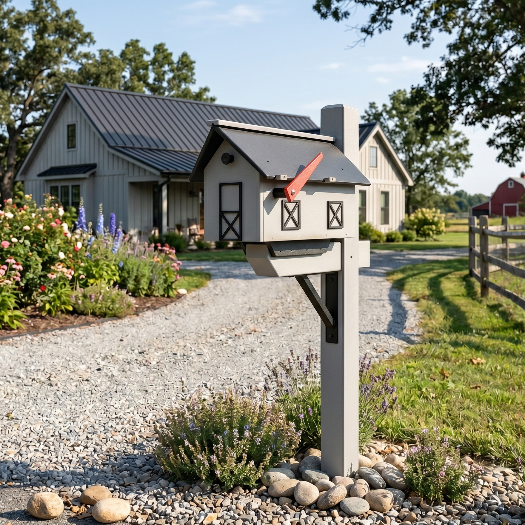 Stratton Field Poly Lumber Post-Mount Decorative Barn Mailbox