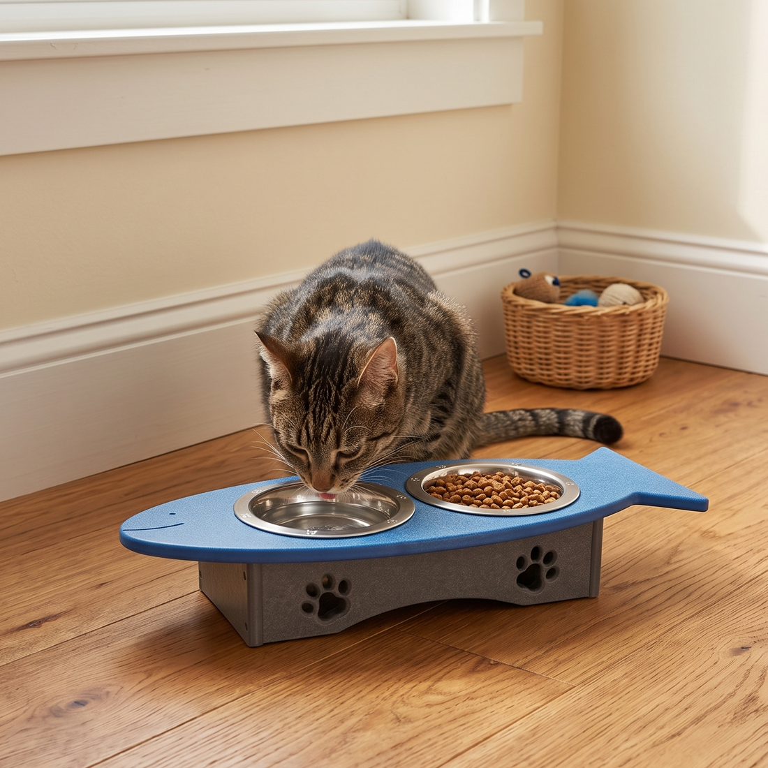Stratton Field Poly Lumber Fish-Shaped Pet Bowl Stand with Three 1-Pint Bowls