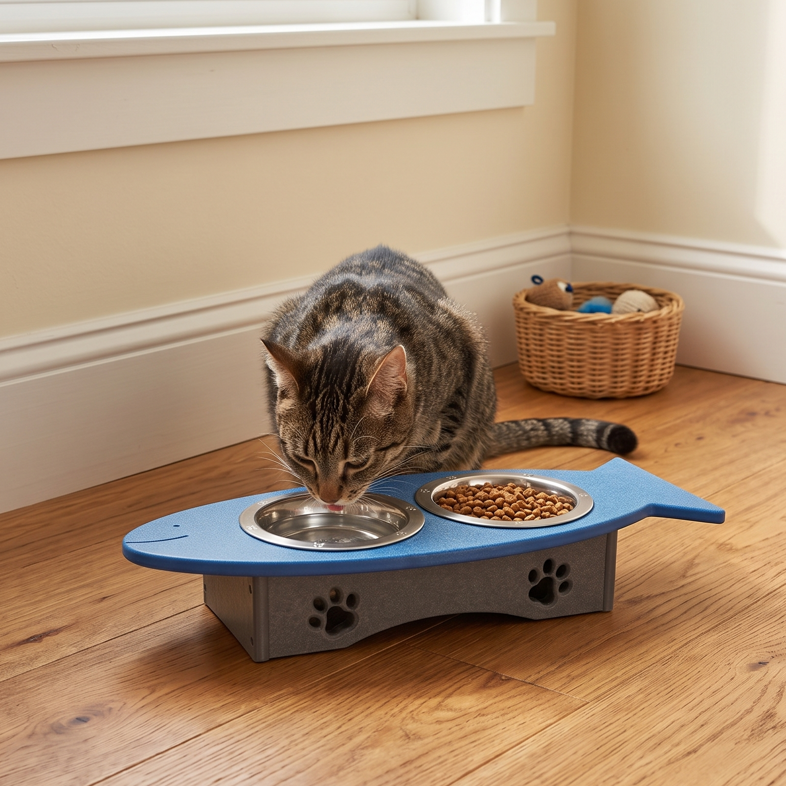 Stratton Field Poly Lumber Fish-Shaped Pet Bowl Stand with Three 1-Pint Bowls