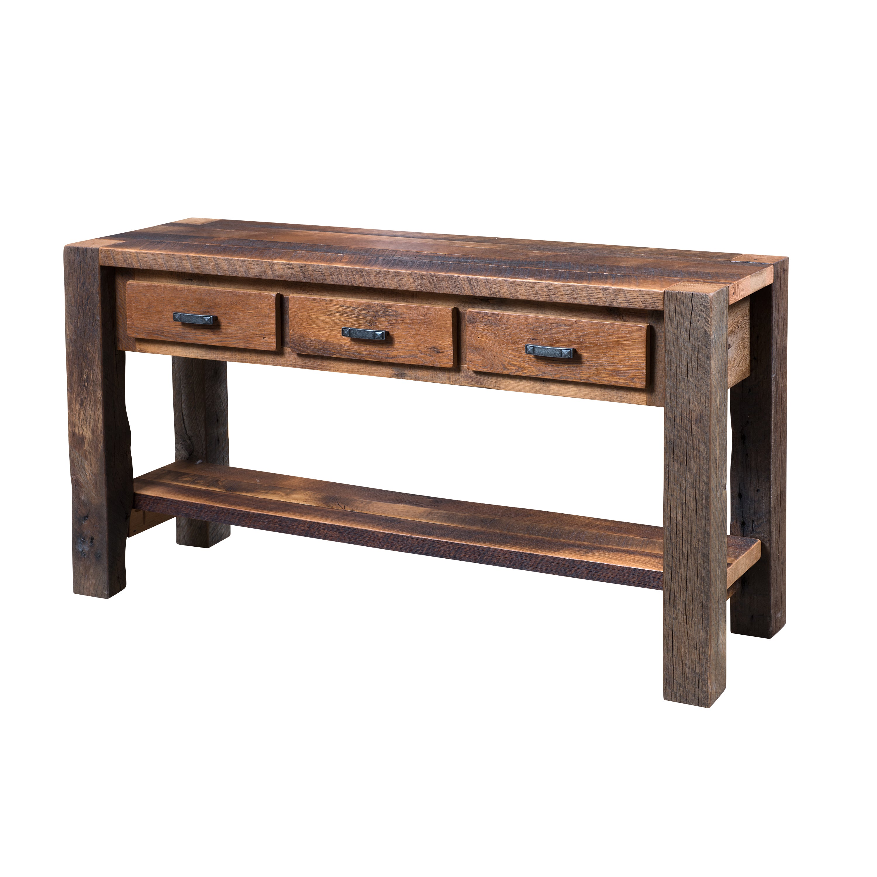 Legacy Estate Barnwood Roscoe Reclaimed Barnwood Timber Ridge 3-Door TV Console with Shelf