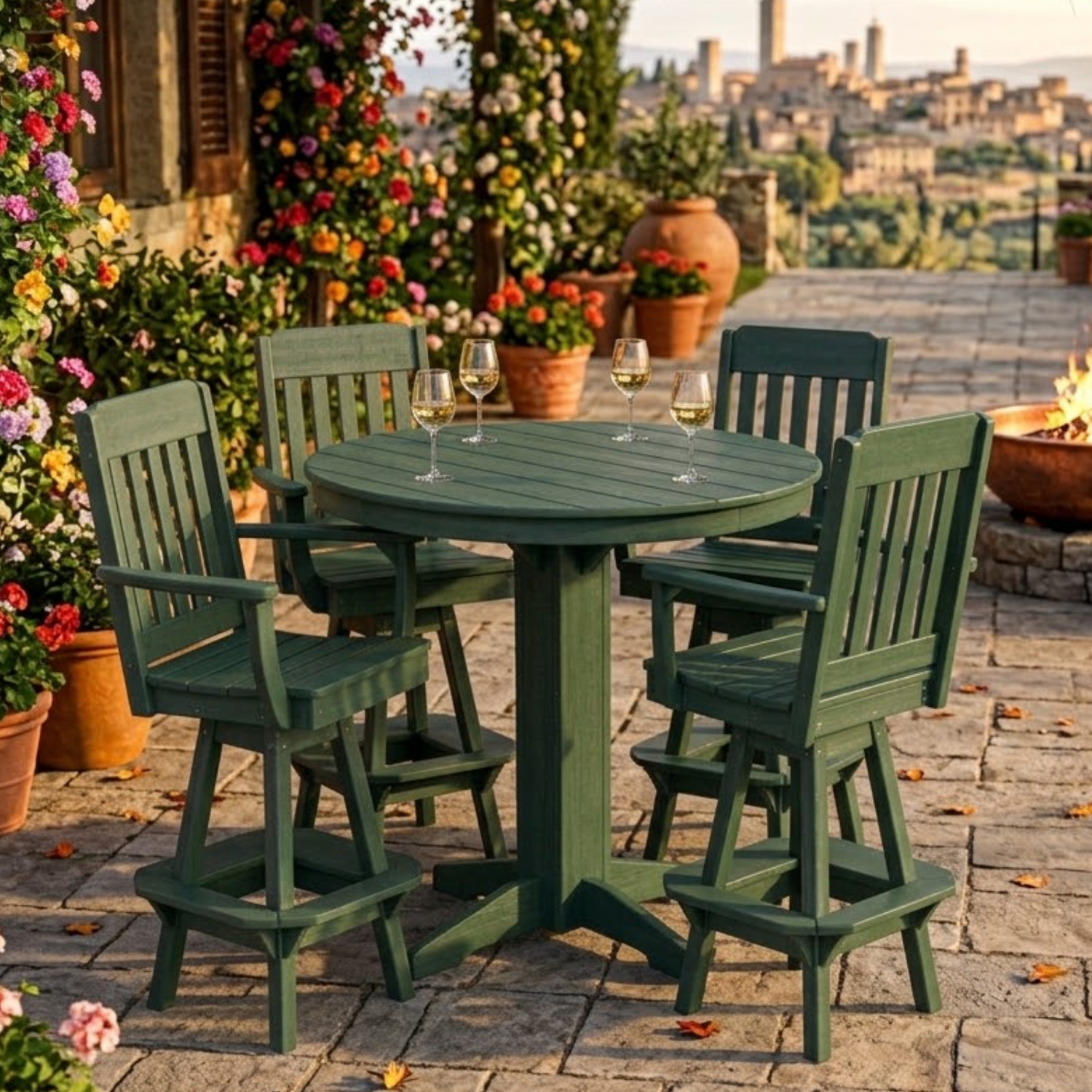 Keystone Amish Co. Traditional 5-Piece Bar Poly Dining Set with Round Table