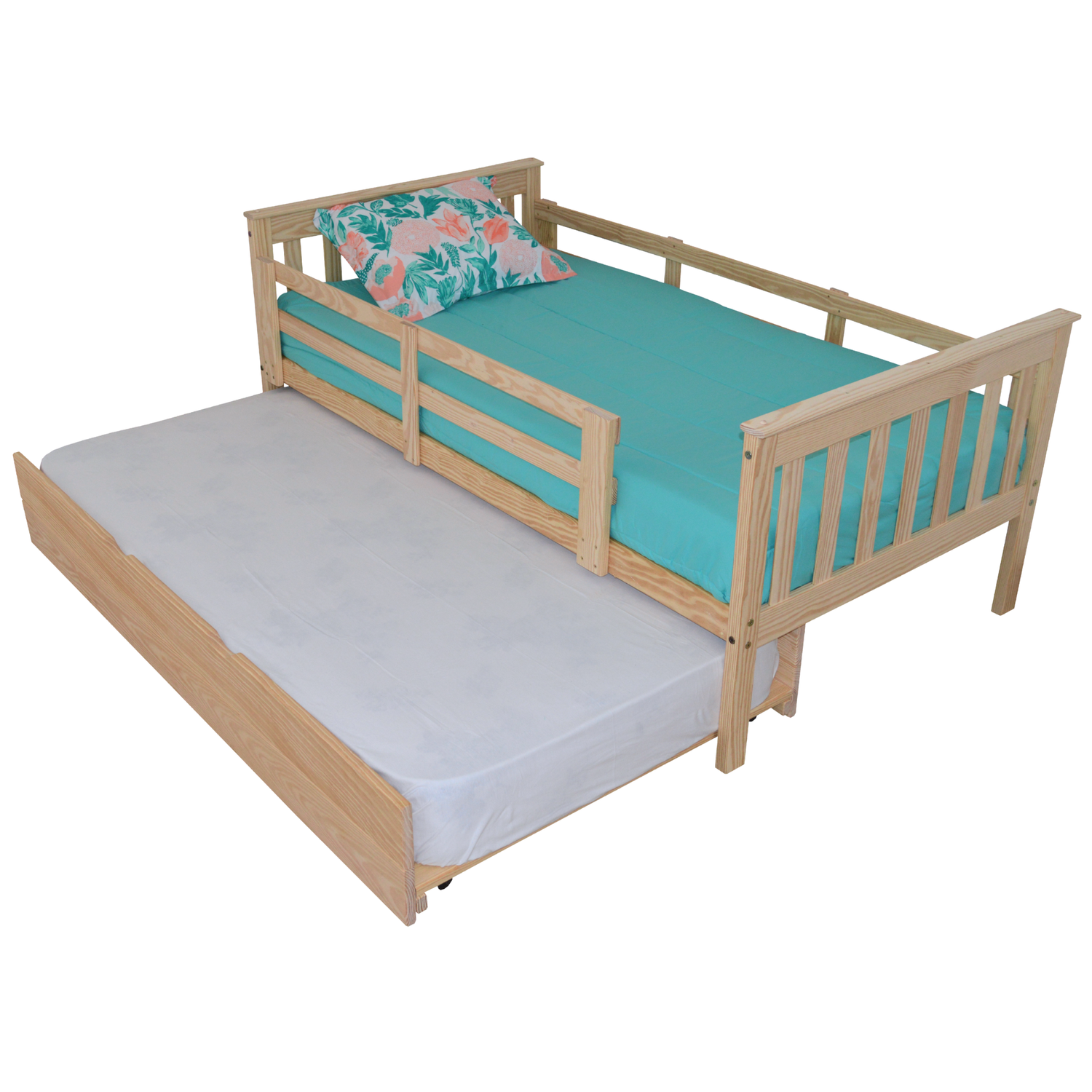 Versaloft Mission Amish Made Kids Bed Frame with Guardrails and Trundle Unit