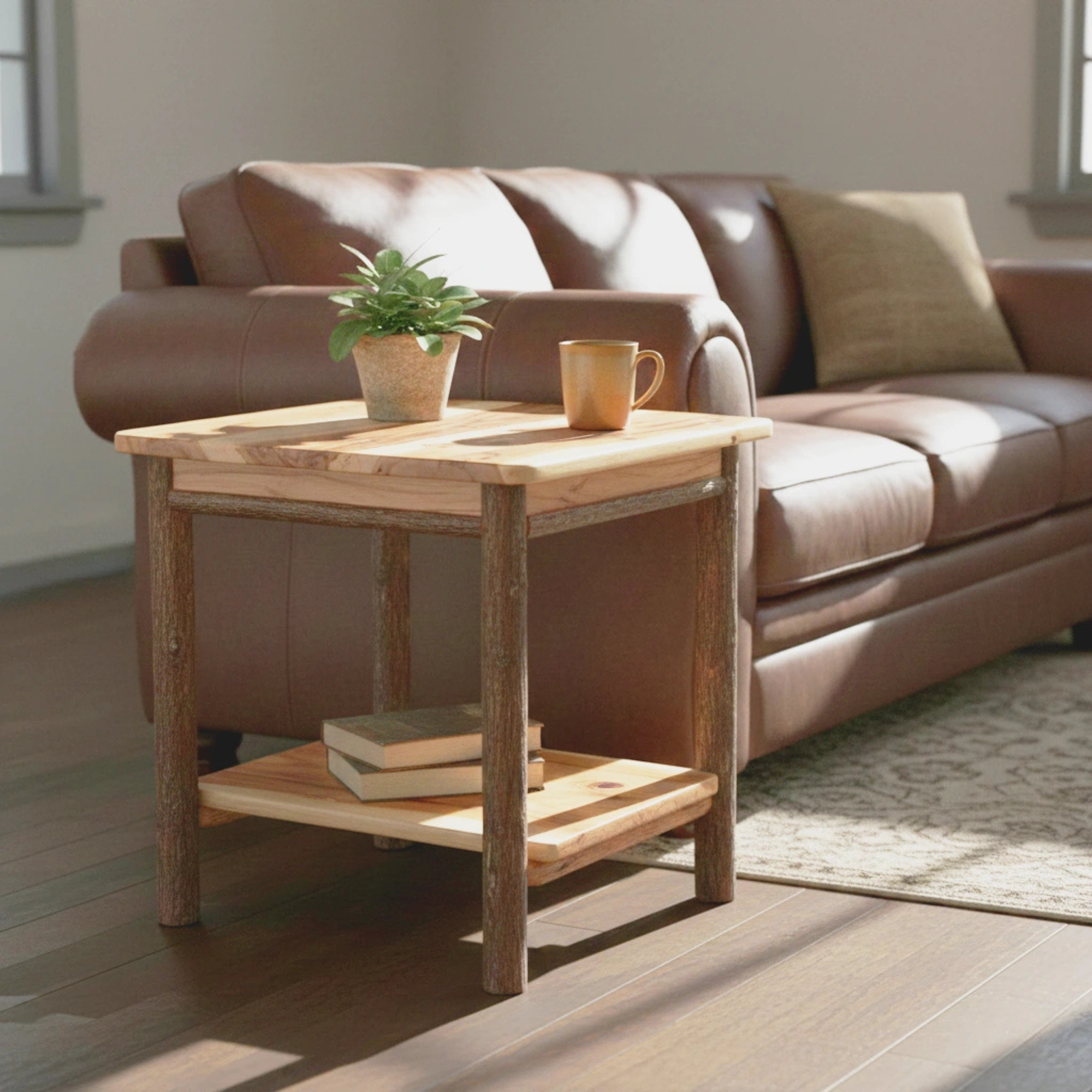 Keystone Amish Co. Hickory Solid Wood End Table with Shelf