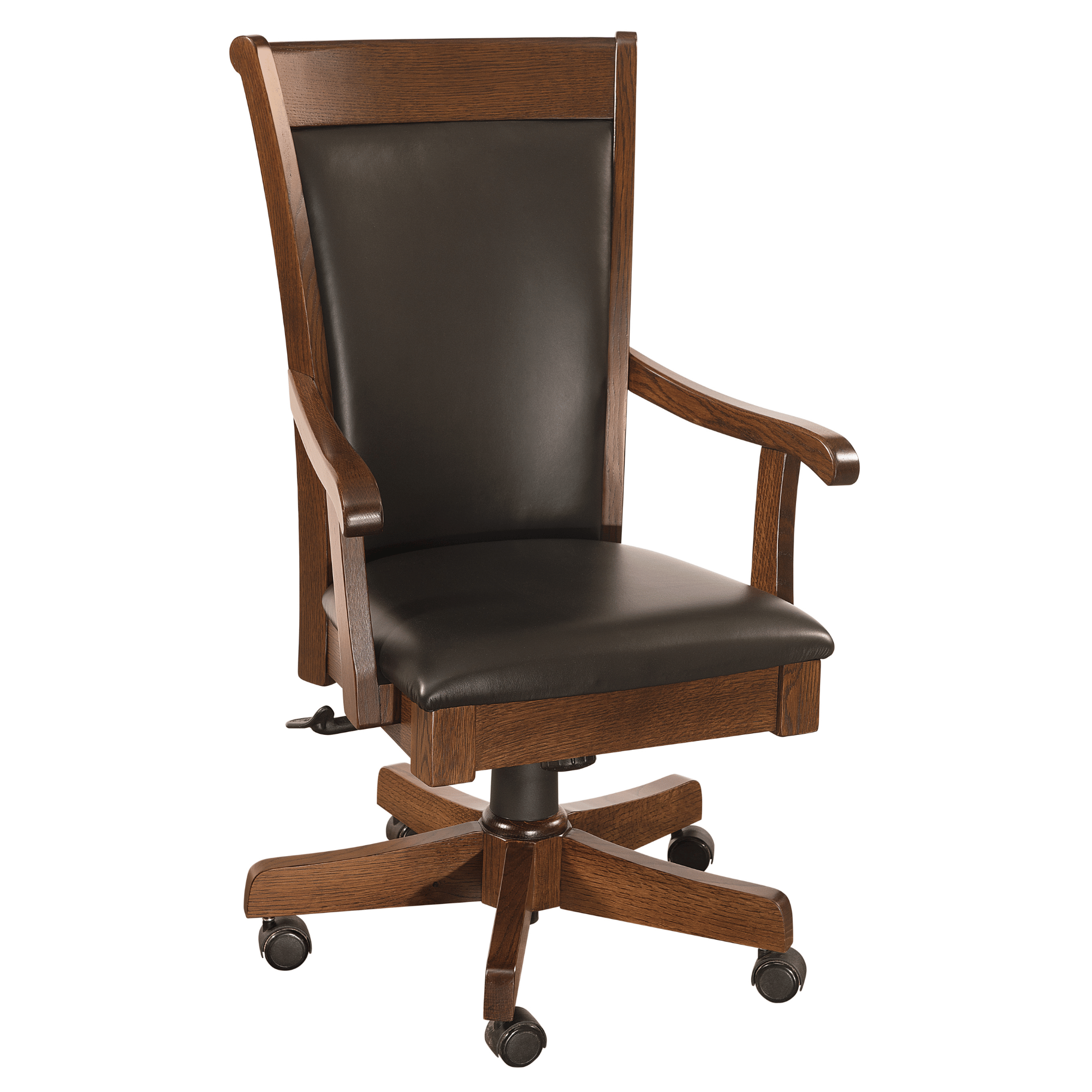 Hoosier Timbercraft Ashley Wood and Leather Rolling Office Chair