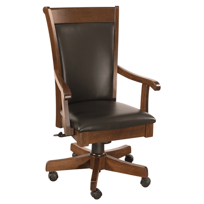 Hoosier Timbercraft Ashley Wood and Leather Rolling Office Chair