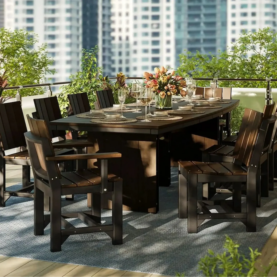 Luxcraft Urban 10-Person Oval Poly Dining Table &amp; Chair Set