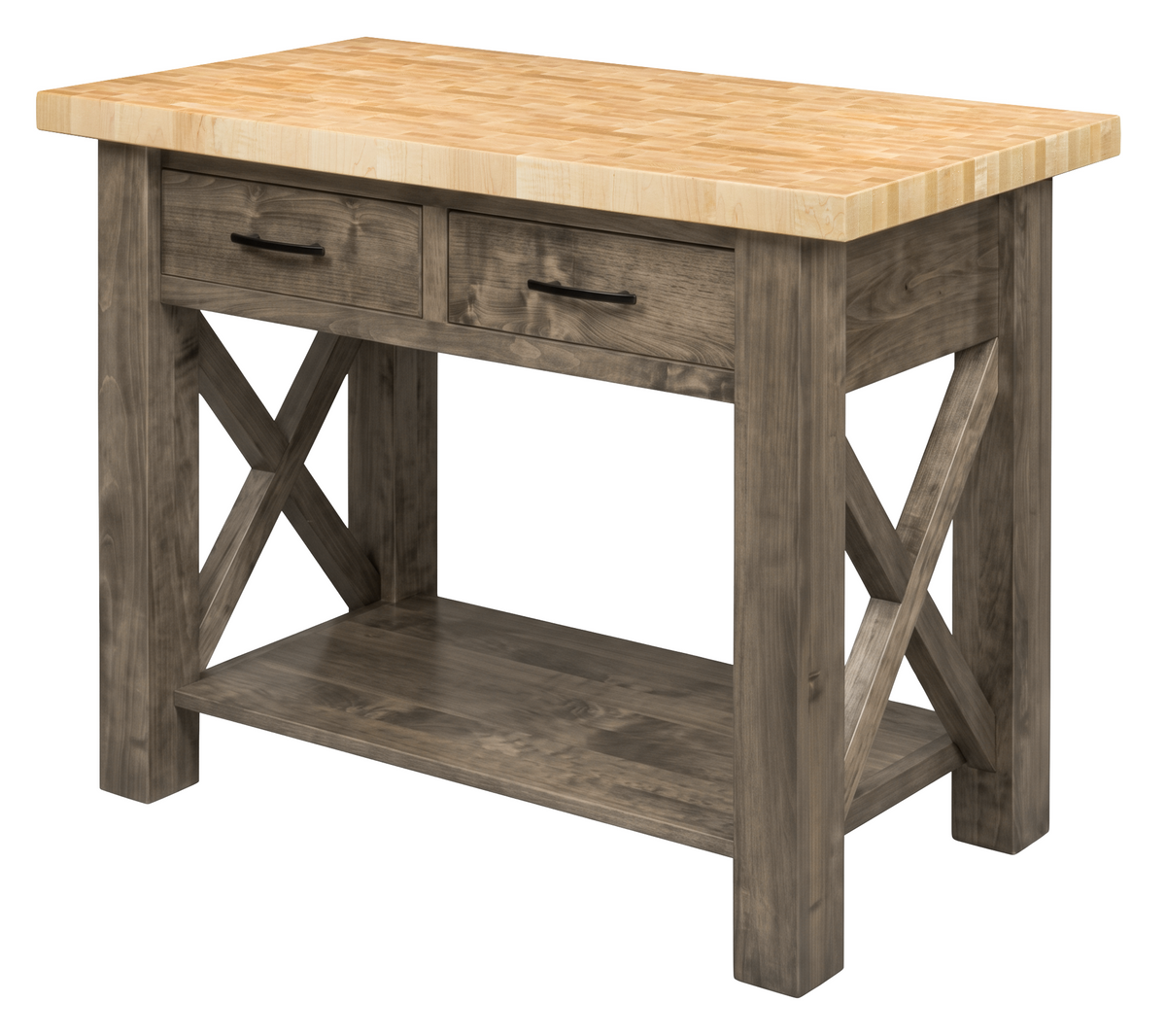 Hoosier Timbercraft Winslow Butcher Block Brown Maple Kitchen Island in Driftwood