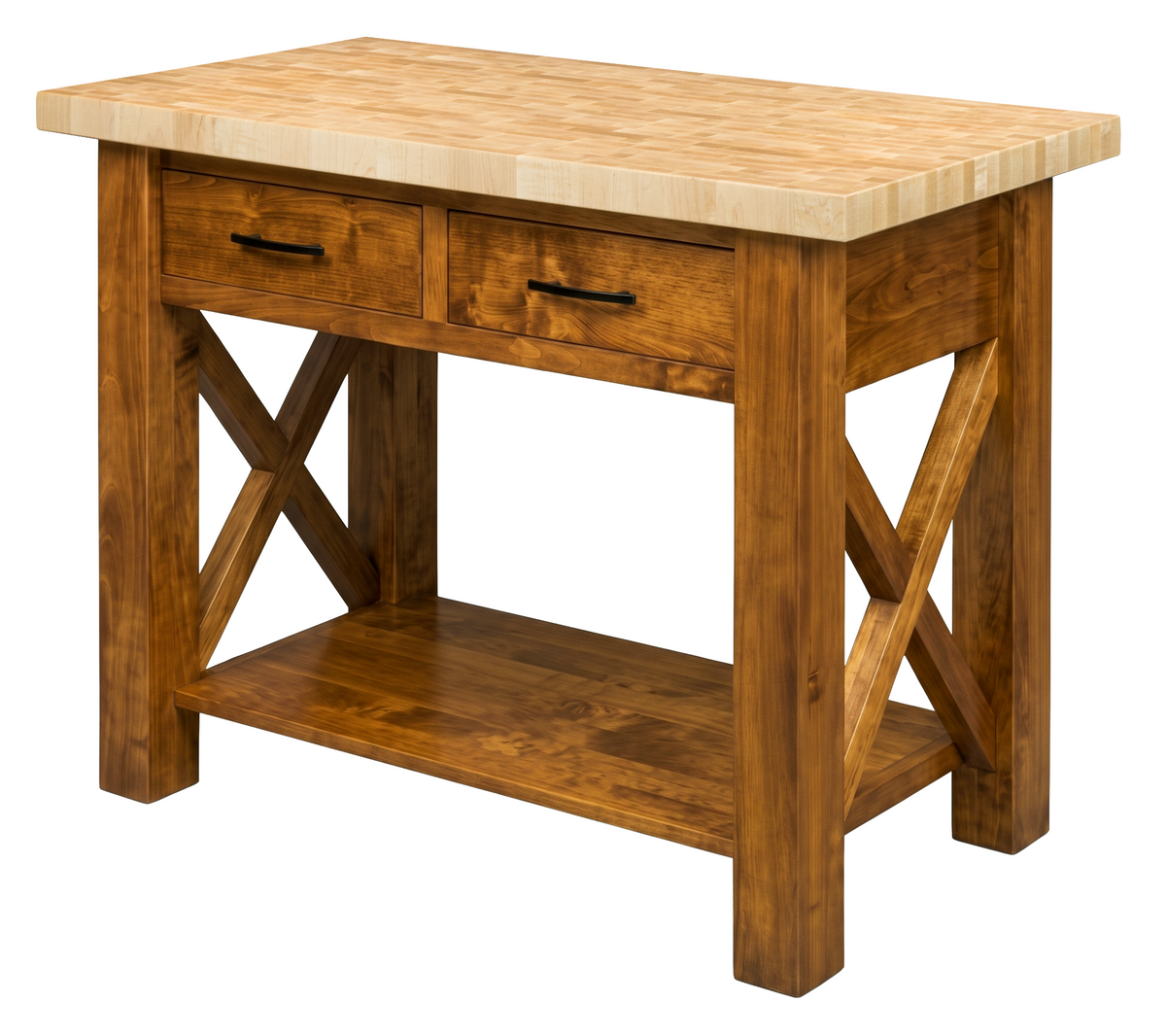 Hoosier Timbercraft Winslow Butcher Block Brown Maple Kitchen Island in Golden Pecan