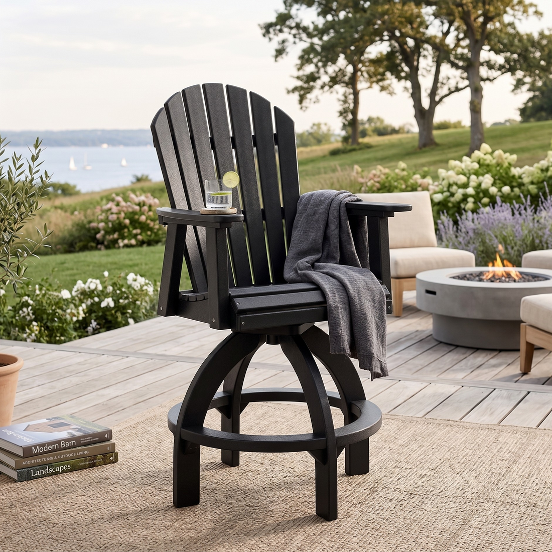 Berlin Gardens Comfo Outdoor Poly Lumber Back Swivel Bar Height Chair