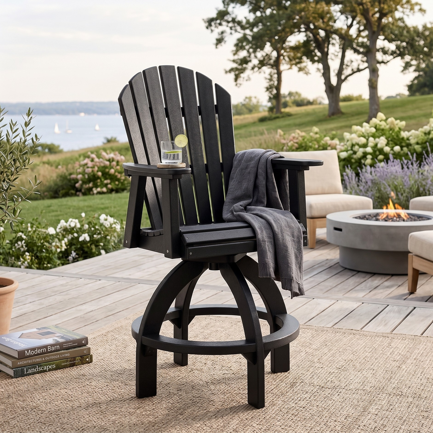 Berlin Gardens Comfo Outdoor Poly Lumber Back Swivel Bar Height Chair