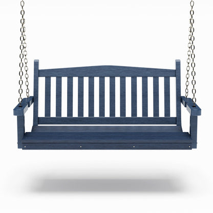 SimplyPoly 5 Foot Amish Made Mission Recycled Plastic Porch Swing, Natural Teak Wood Grain