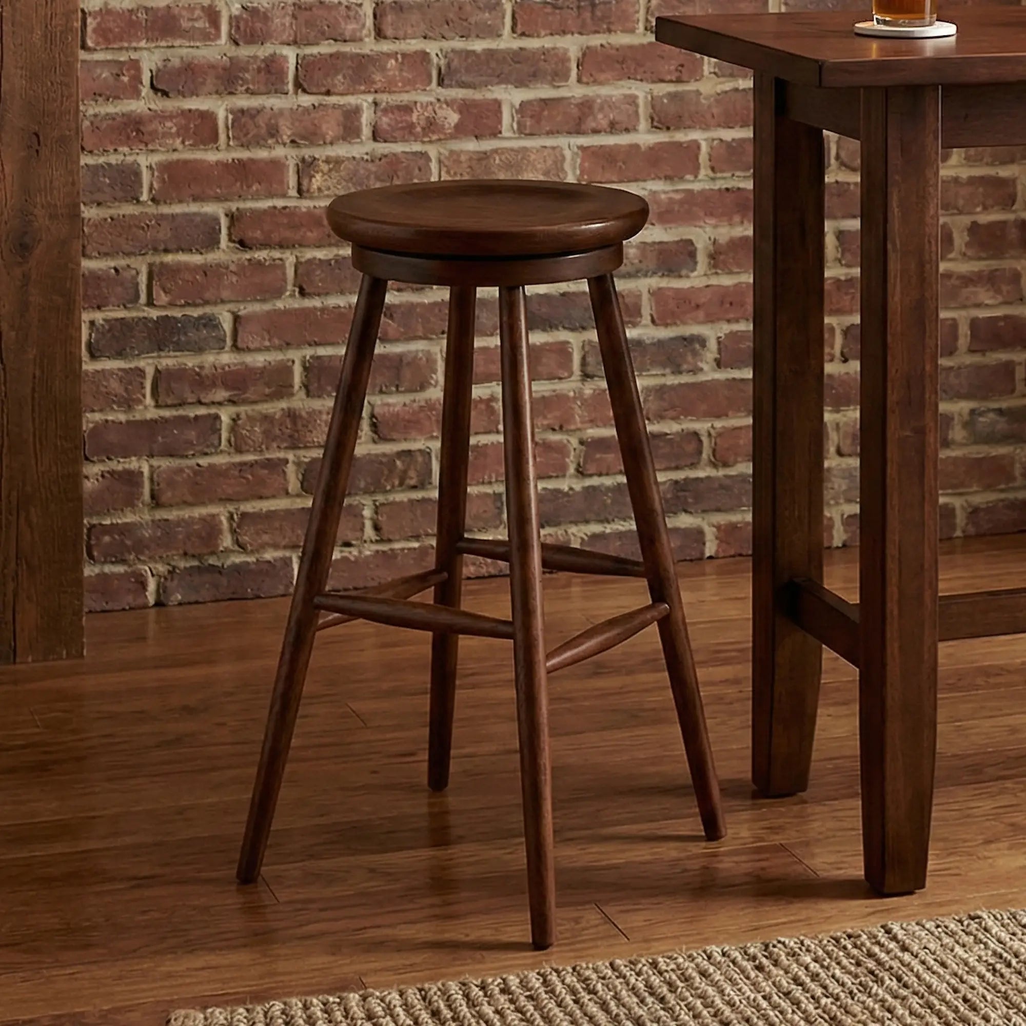 Hoosier Timbercraft Tillman Cherry Wood Swivel Barstool